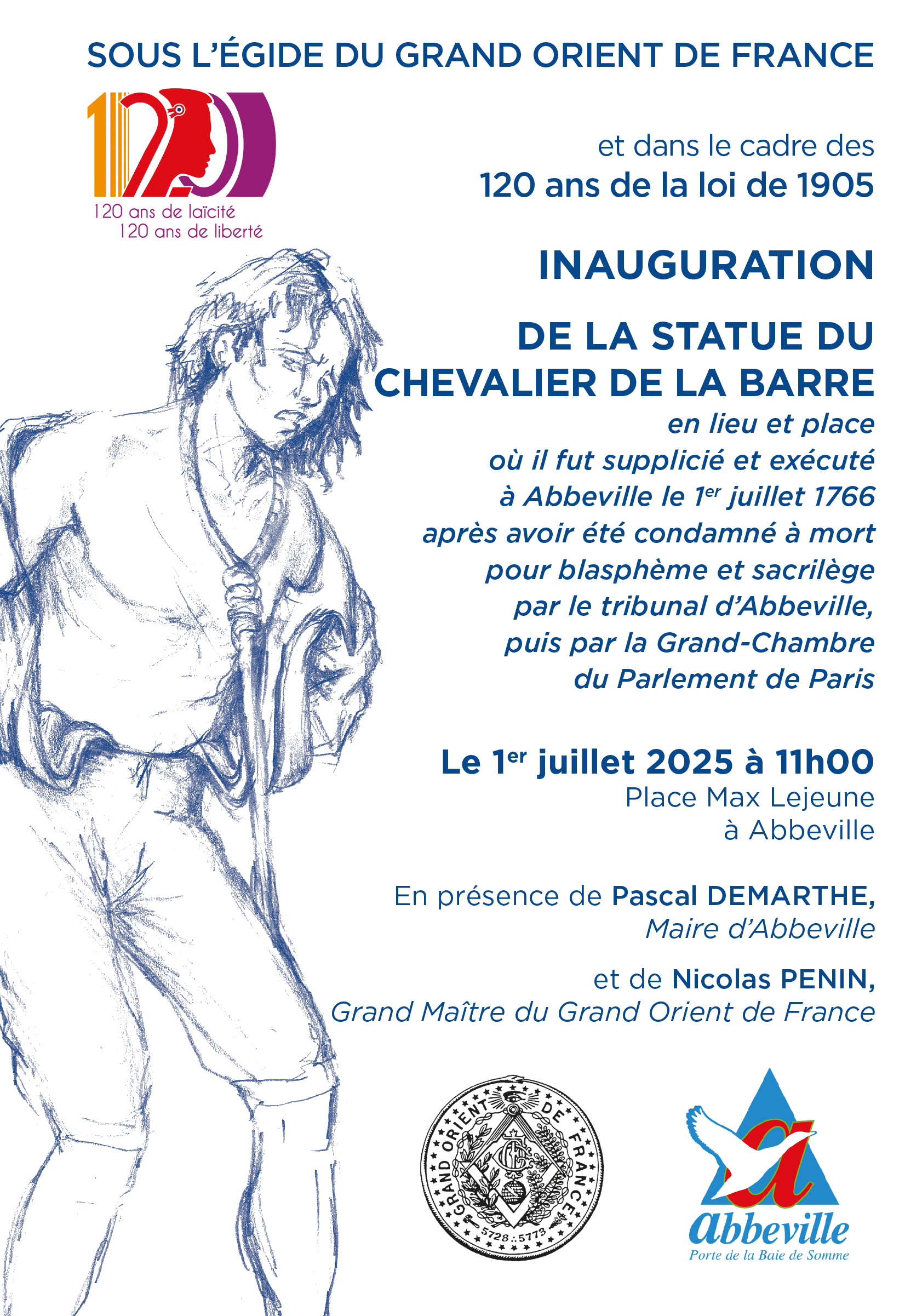 Inauguration de la statue du Chevalier de La Barre et projection du film « La Séparation » de François HANSS